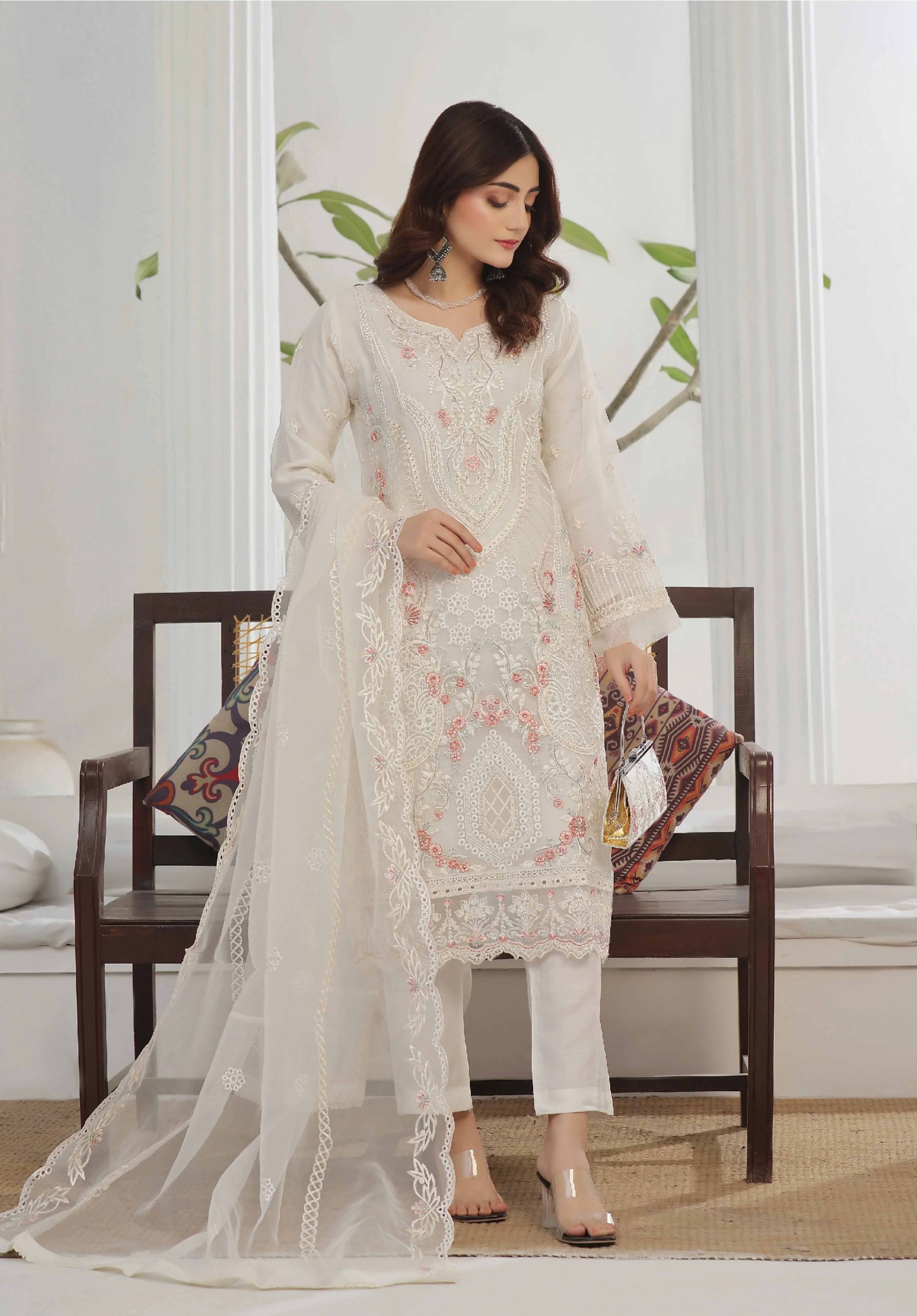 Elegant embroidered organza shirt