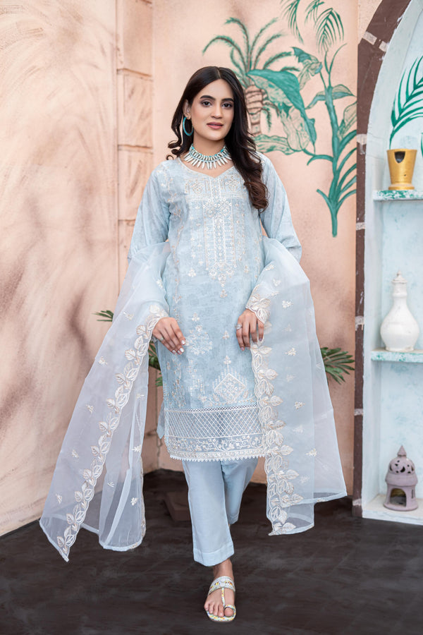 AL UMER TEXTILE New Stitched Fancy Embroidered Chikankari Lawn - Fancy Embroidered Organza Dupatta Collection