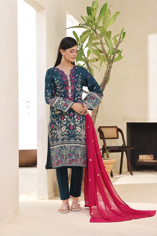 MEHER -  Stitched 3-Piece Embroidered Self Lawn Jacquard Collection