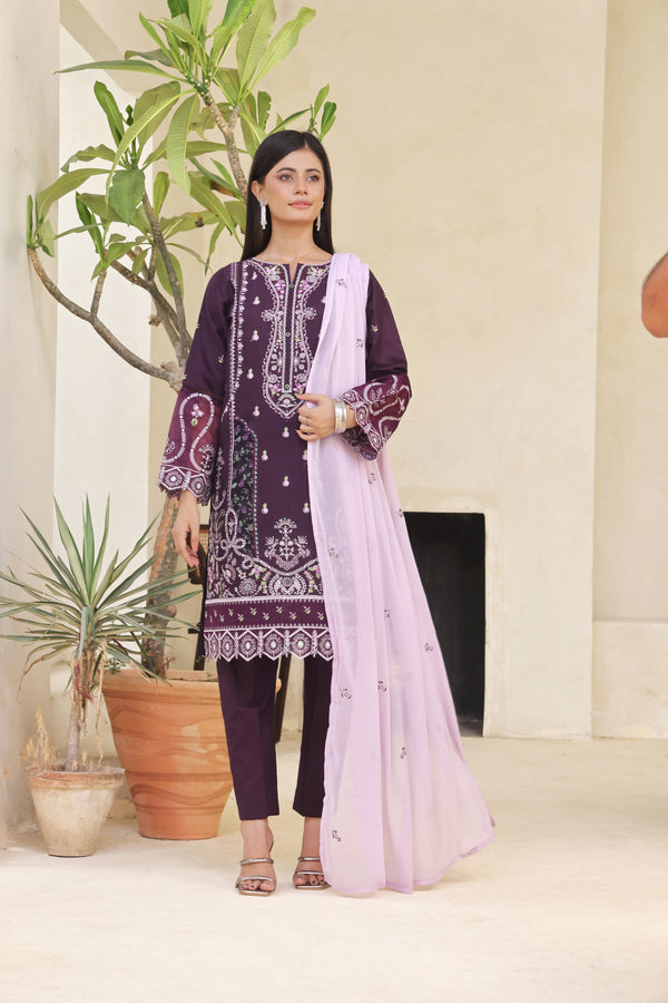 MEHER -  Stitched 3-Piece Embroidered Self Lawn Jacquard Collection