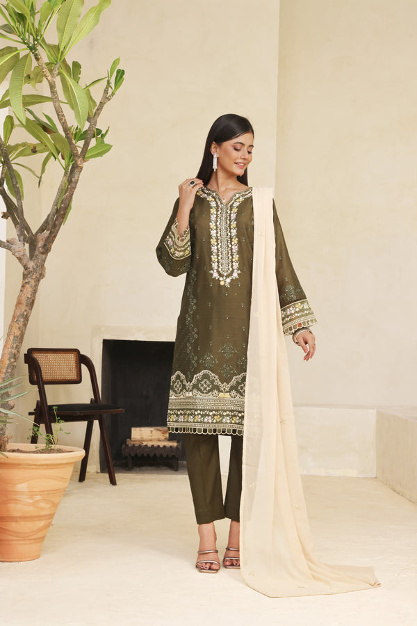MEHER -  Stitched 3-Piece Embroidered Self Lawn Jacquard Collection