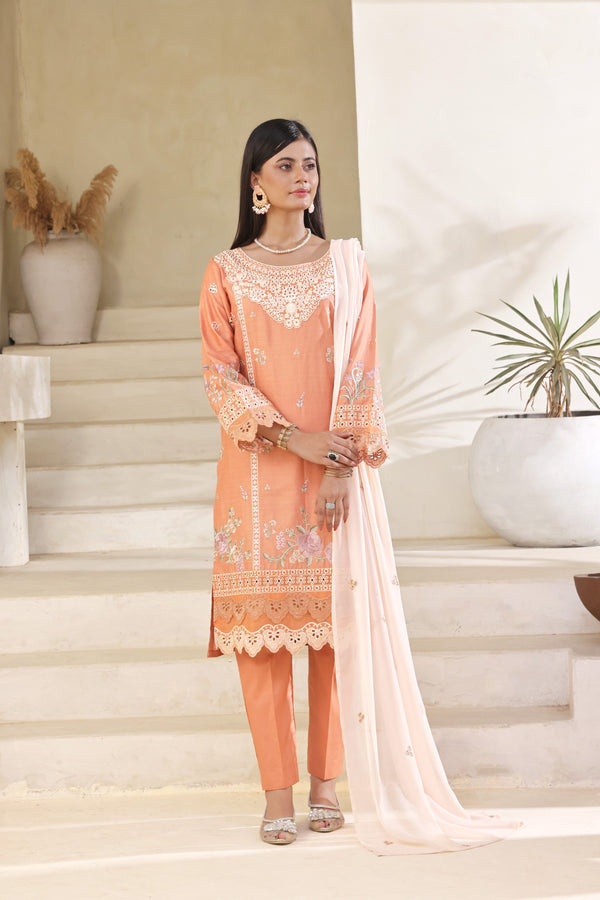 MEHER -  Stitched 3-Piece Embroidered Self Lawn Jacquard Collection
