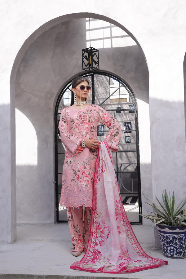PEARL – Unstitched Heavy Chiken-Kari & Jall Embroidered Bana Dora Digital Lawn with Voil Dupatta & Cambric Trousers