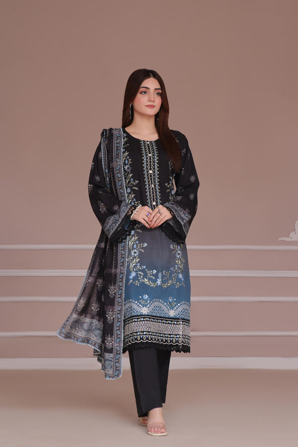Launching New Un-Stitched  3 Pcs Premium Chiken-Kari Embroidered Digital Printed Bana Dora Lawn Collection