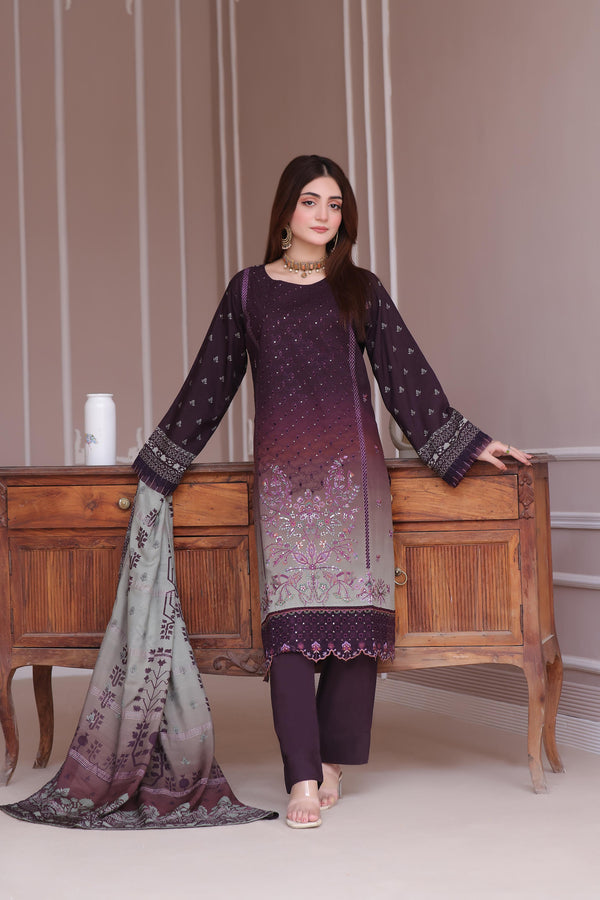 Launching New Un-Stitched  3 Pcs Premium Chiken-Kari Embroidered Digital Printed Bana Dora Lawn Collection