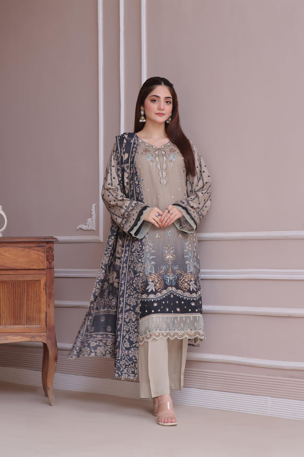 Launching New Un-Stitched  3 Pcs Premium Chiken-Kari Embroidered Digital Printed Bana Dora Lawn Collection