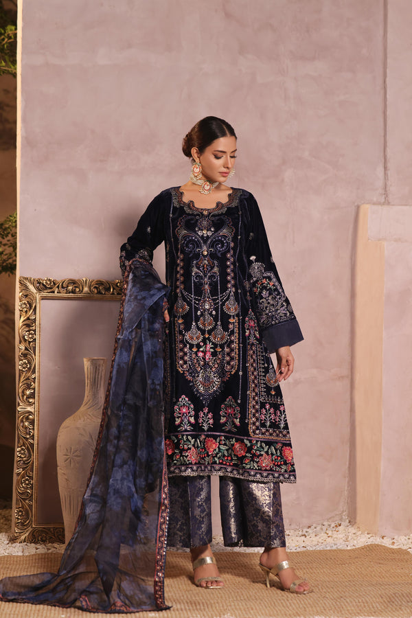 Unstitched 3 PC Embroidered Luxury Velvet Collection