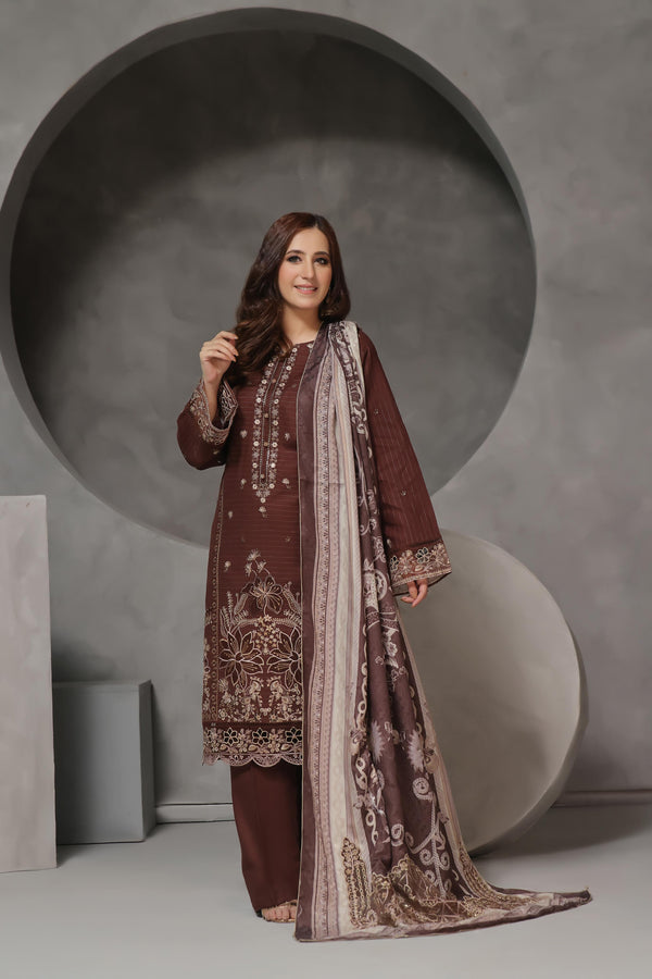 Semi Stitched 3 Pcs Luxury Embroidered  Khaddar Collection