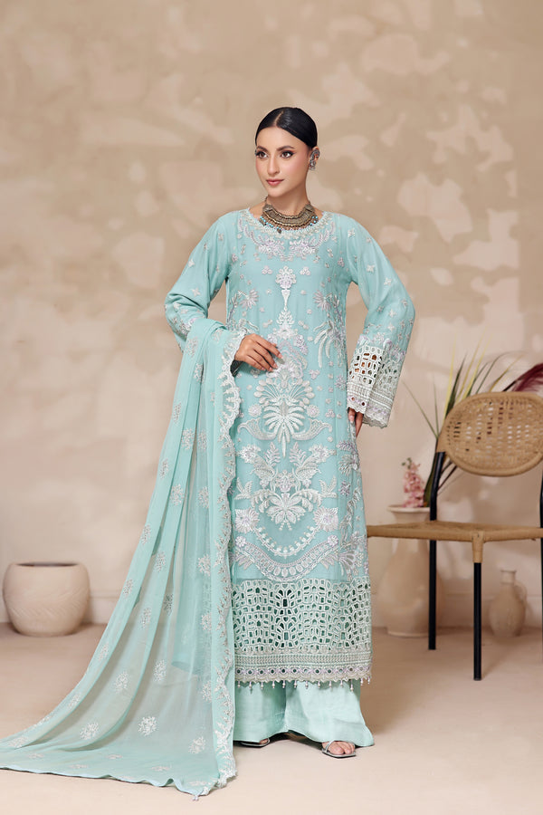 FIZA - SEMI-STITCHED CHIFFON (Frosted Mint Blue)
