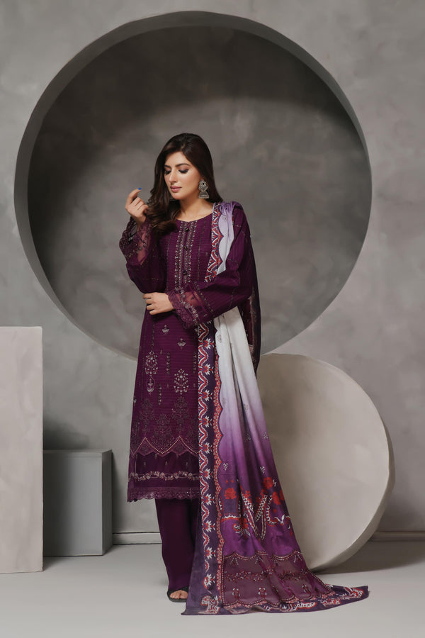 Semi Stitched 3 Pcs Luxury Embroidered  Khaddar Collection