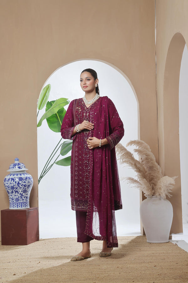 Launching New Stitched 3 Piece Luxury Embroidered  Chiffon Collection