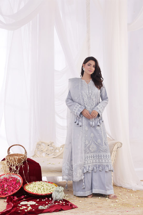 JHOOMAR - Unstitched Shesha Silk Organza (Light Gray)