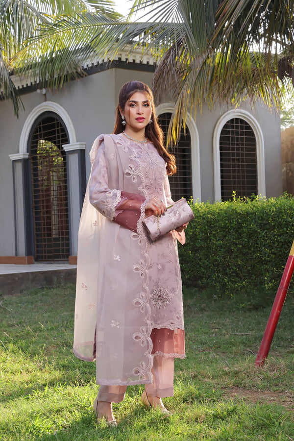 Semi-Stitched 3-Piece Luxury Embroidered Organza Collection with Designer Clutch