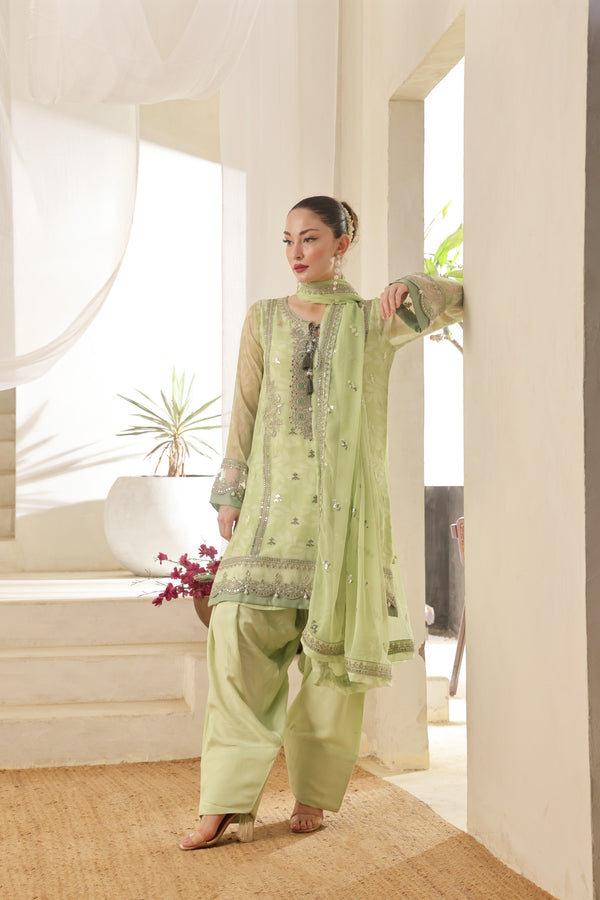TASBEENA Semi-Stitched 3-Piece Luxury Embroidered Digital Printed Chiffon Collection