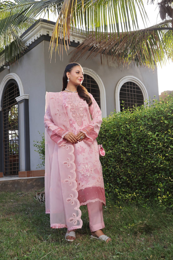 Semi-Stitched 3-Piece Luxury Embroidered Organza Collection with Designer Clutch