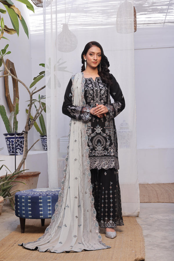 Launching New Stitched 3 Piece Embroidered Luxury Chiffon Gharara Collection