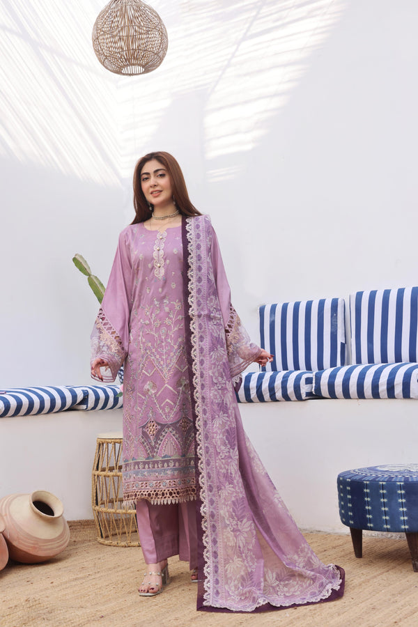 BELLA - Semi-Stitched 3-Piece Premium Embroidered Chikan-Kari & Laser-Kari Jacquard Lawn Collection