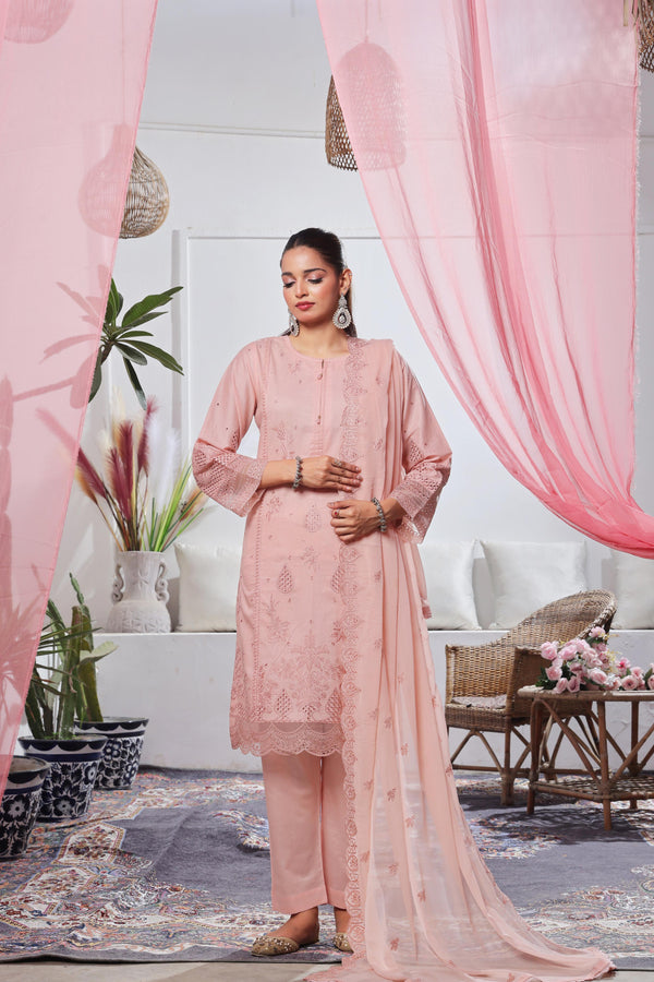 Launching New Stitched 3 Piece Embroidered  Self Lawn Jacquard Collection