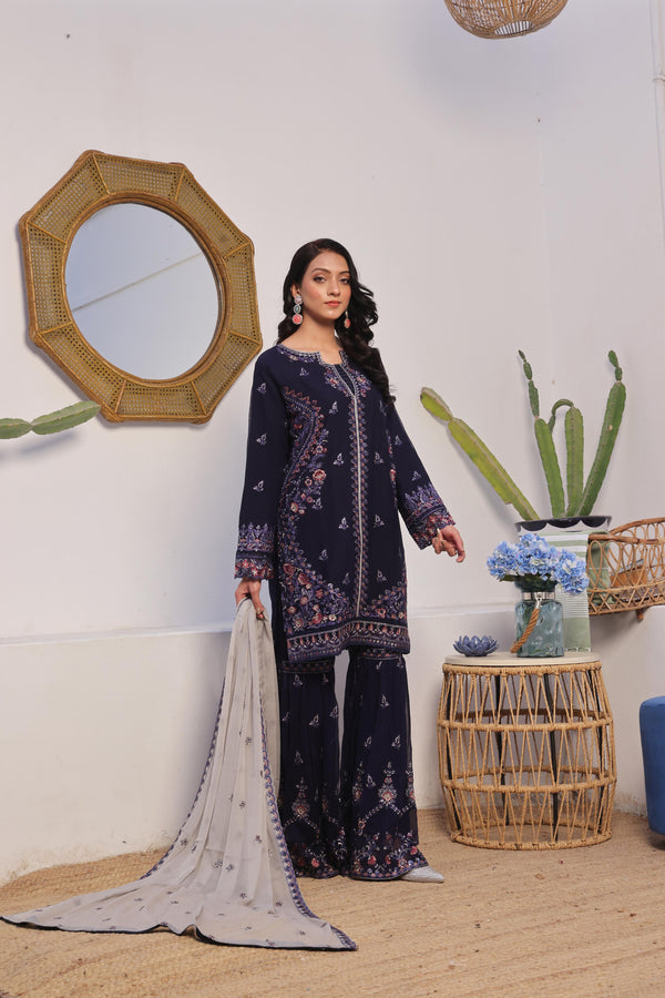 Launching New Stitched 3 Piece Embroidered Luxury Chiffon Gharara Collection