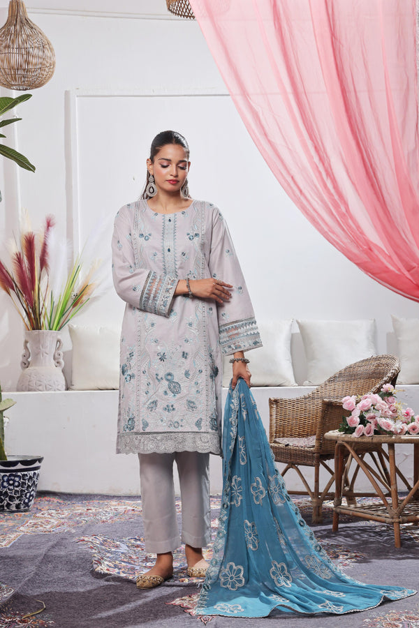 Launching New Stitched 3 Piece Embroidered  Self Lawn Jacquard Collection