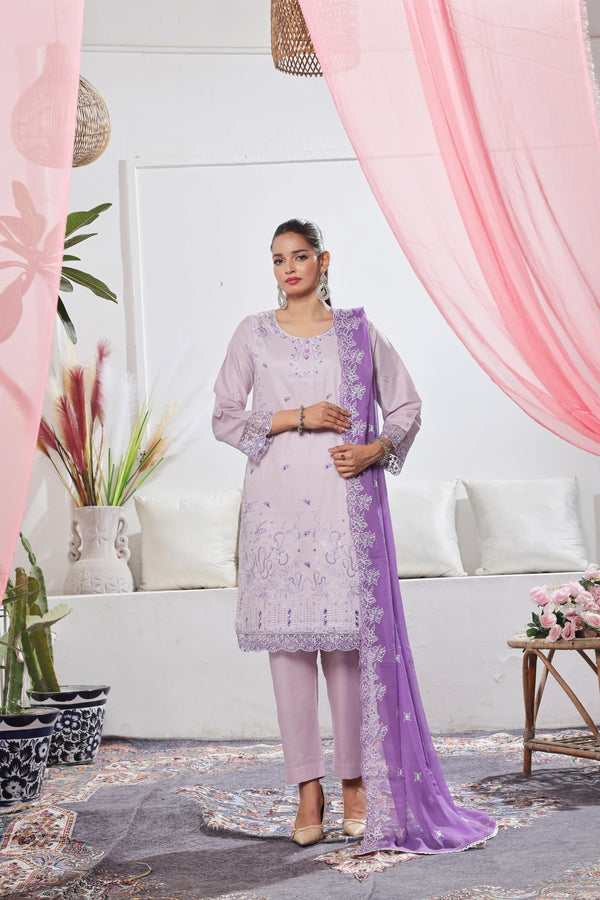 Launching New Stitched 3 Piece Embroidered  Self Lawn Jacquard Collection