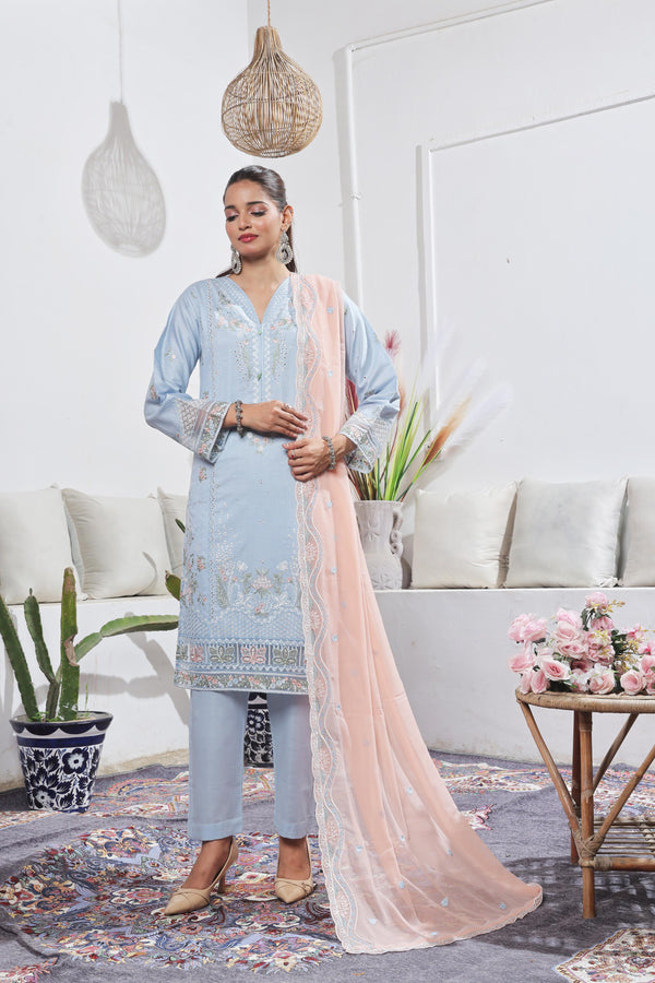 Launching New Stitched 3 Piece Embroidered  Self Lawn Jacquard Collection