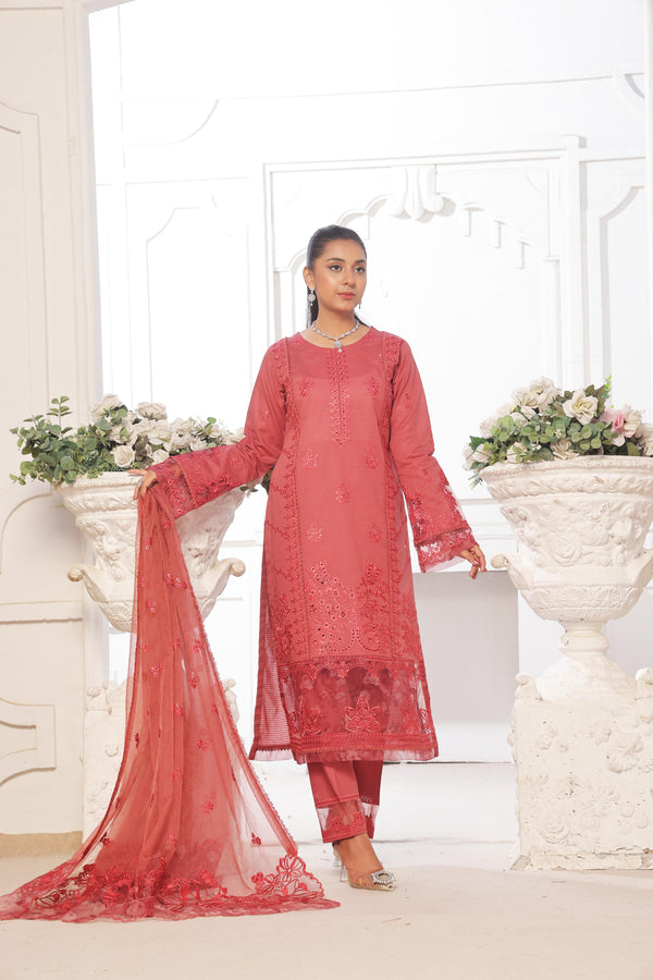 Launching New Un Stitched 3 Pcs Embroidered with ChickenKari Laser-Cut Lawn Collection