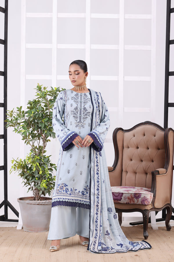 HAYAT Unstitched 3-Piece Premium Heavy Chikankari Embroidered Bana Dora Staple Digital Printed