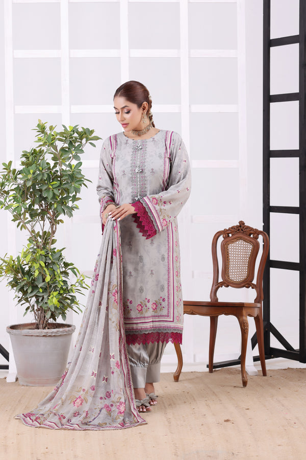 HAYAT Unstitched 3-Piece Premium Heavy Chikankari Embroidered Bana Dora Staple Digital Printed