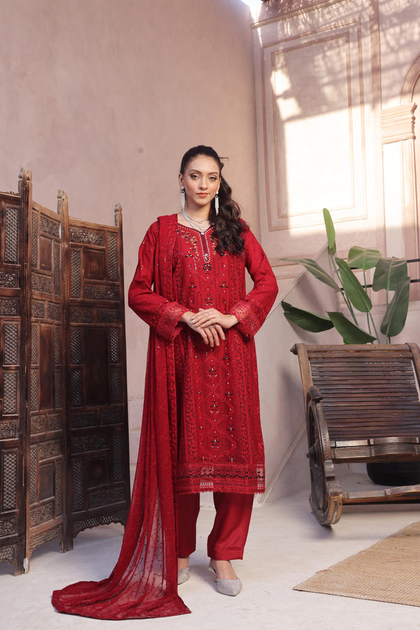 Launching New Stitched 3 Piece Luxury Embroidered  Chiffon Collection