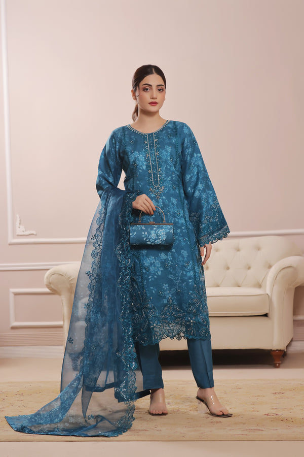 SHARJEENA - (D) Launching New Semi-Stitched 3-Piece Embroidered Luxury Organza Clutches Collection