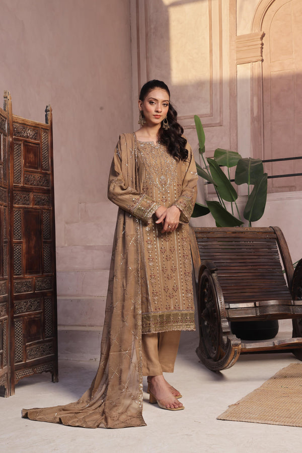 Launching New Stitched 3 Piece Luxury Embroidered  Chiffon Collection