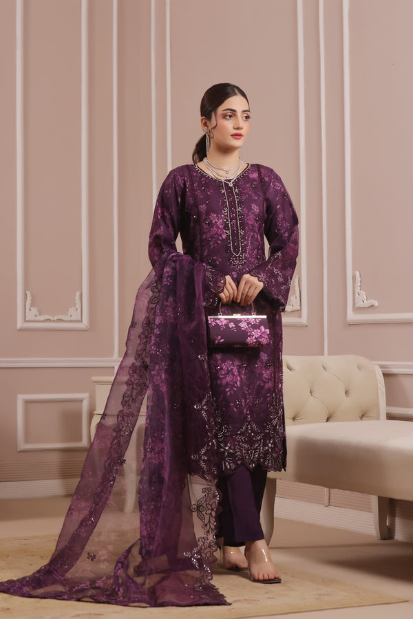 SHARJEENA - (D) Launching New Semi-Stitched 3-Piece Embroidered Luxury Organza Clutches Collection
