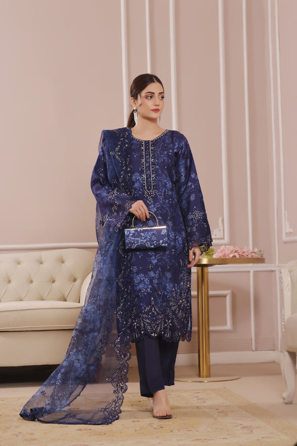 SHARJEENA - (D) Launching New Semi-Stitched 3-Piece Embroidered Luxury Organza Clutches Collection