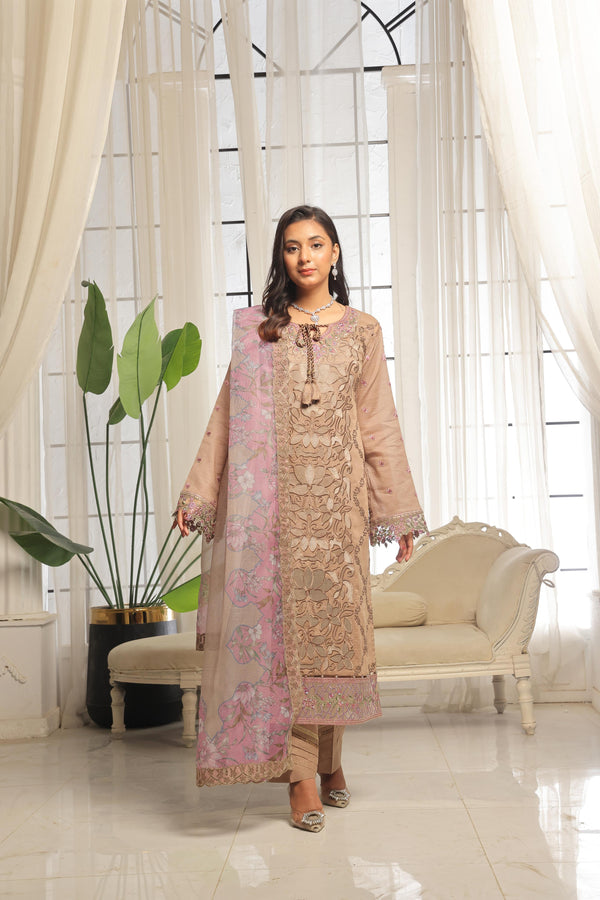 Launching New Un Stitched 3 Pcs Embroidered Lawn Zari Collection
