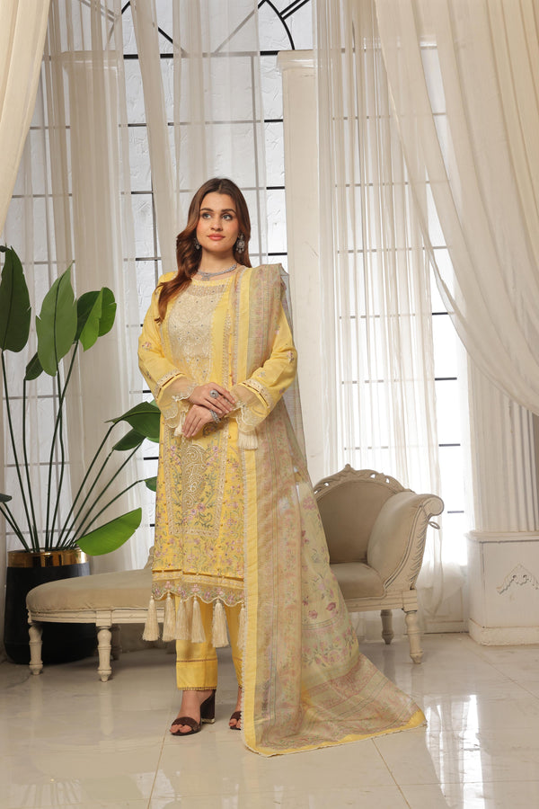 Launching New Un Stitched 3 Pcs Embroidered Lawn Zari Collection