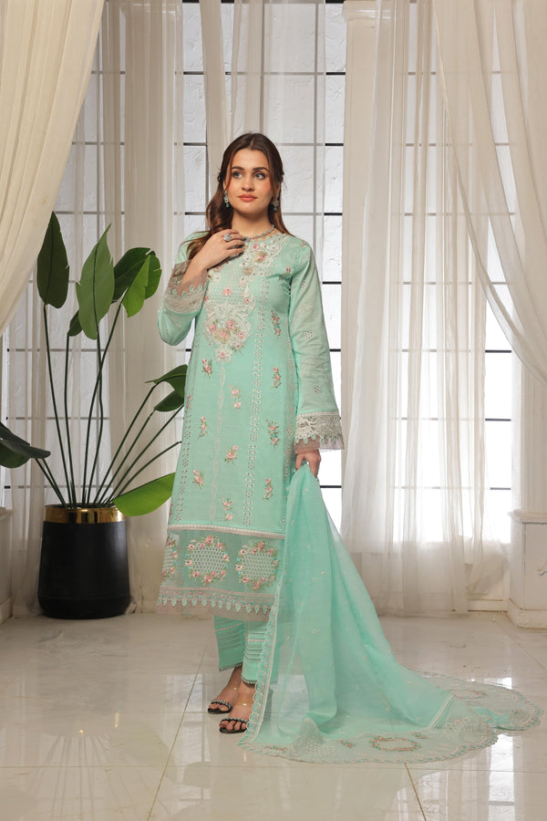 Launching New Un Stitched 3 Pcs Embroidered Lawn Zari Collection