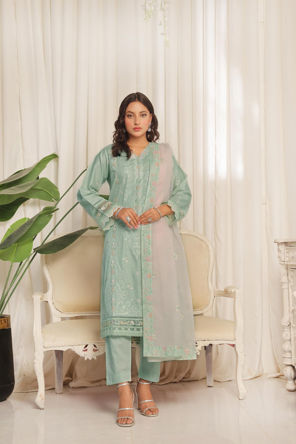 New Stitched 3 Piece Embroidered  Self Lawn Collection