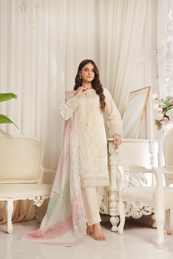 New Stitched 3 Piece Embroidered  Self Lawn Collection