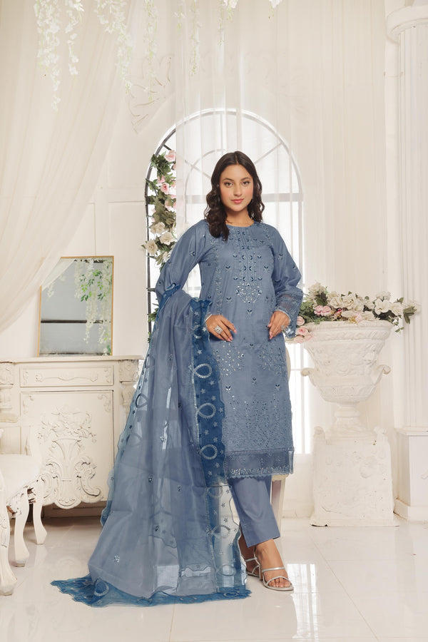 New Stitched 3 Piece Embroidered  Self Lawn Collection