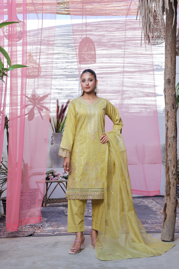 Stitched 3 Piece Luxury Embroidered Lawn Jacquard Collection