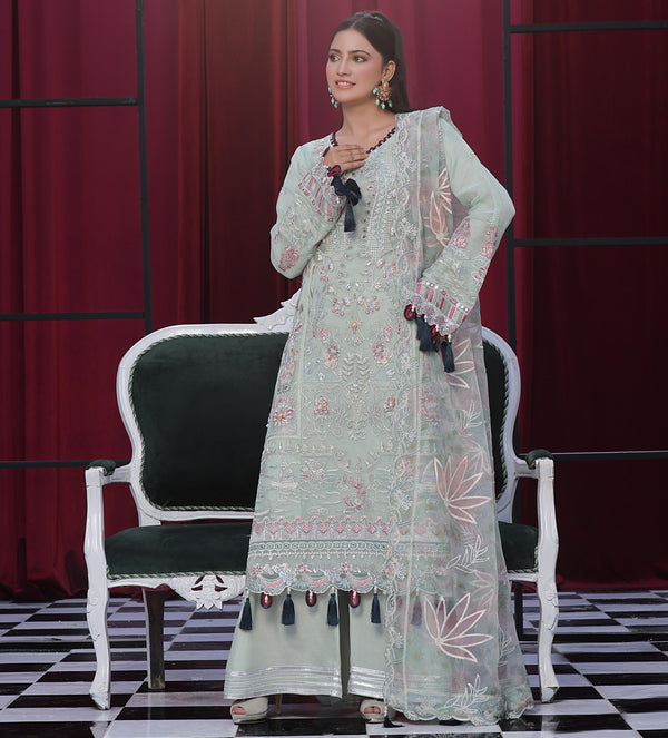 New Unstitched 3 PC  Luxury Embroidered Organza Collection