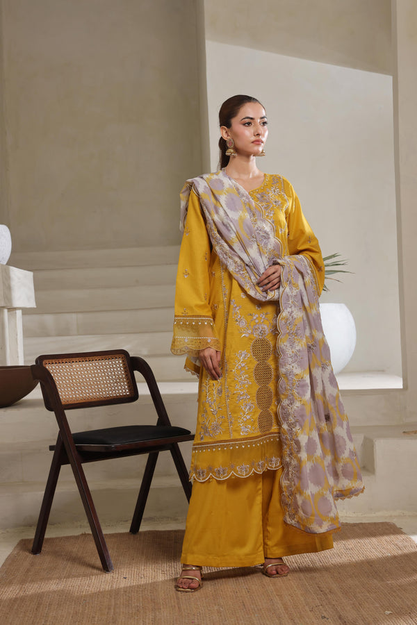 QAVAL – Luxury Chiken-Kari Lawn with Embellishments, Boring Work & Bana Dora Embroidery