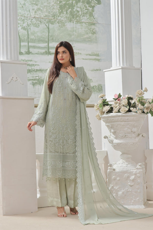 Luxury Embroidered Chiffon 3-Piece Suit | Festive Wear | Semi-Stitched Elegance