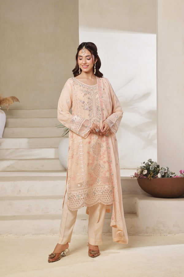 ZEVA – Festive Elegance Redefined | Stitched 3 Piece Hand-Embroidered Chiffon