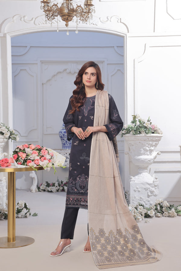 SAFFIRA – (Unstitched 3-Piece) Premium Embroidered Chicken-Kari Slub Lawn Collection