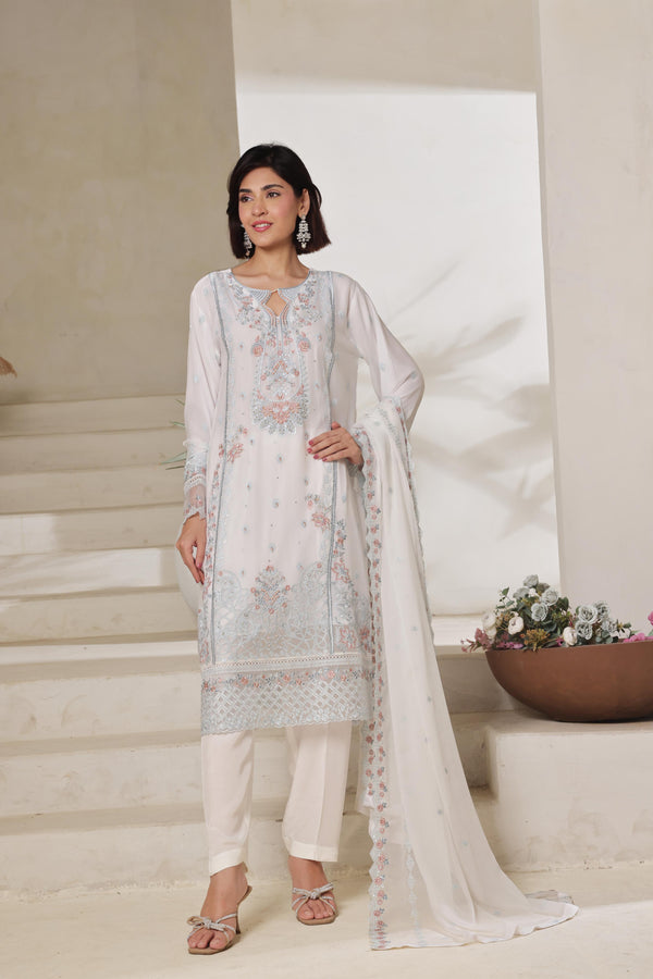 ZEVA – Festive Elegance Redefined | Stitched 3 Piece Hand-Embroidered Chiffon