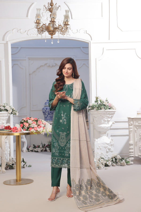 SAFFIRA – (Unstitched 3-Piece) Premium Embroidered Chicken-Kari Slub Lawn Collection