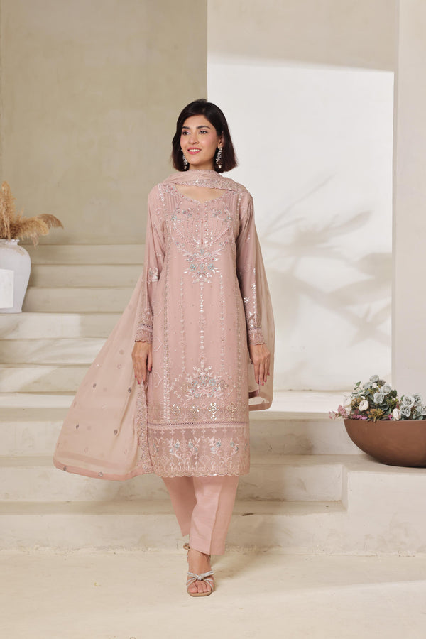 ZEVA – Festive Elegance Redefined | Stitched 3 Piece Hand-Embroidered Chiffon