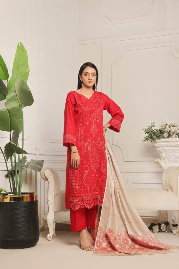 SAFFIRA – (Unstitched 3-Piece) Premium Embroidered Chicken-Kari Slub Lawn Collection